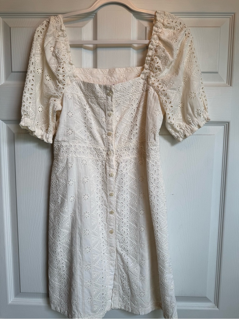Spartina Eyelet Button-Front Puff Sleeve Dress in Cream